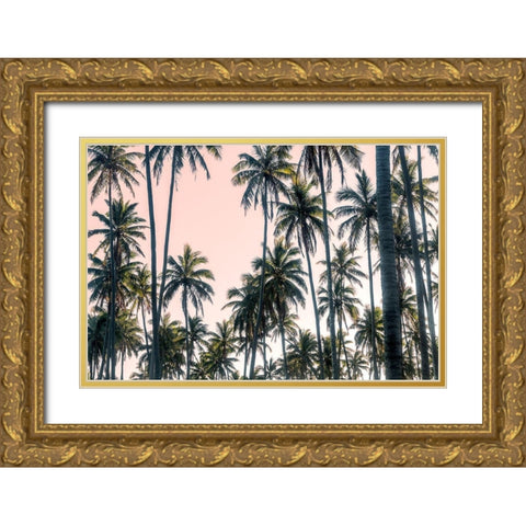 Palms View on Pink Sky II Gold Ornate Wood Framed Art Print with Double Matting by Amos, Andy