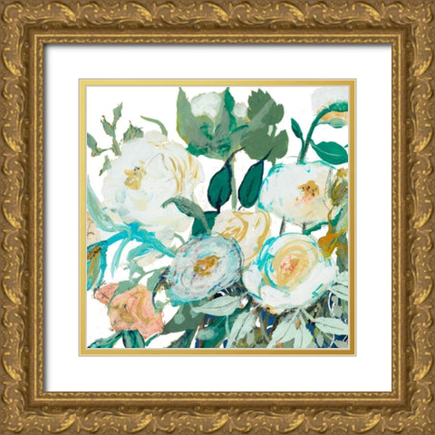 White Roses Gold Ornate Wood Framed Art Print with Double Matting by Maria, Robin