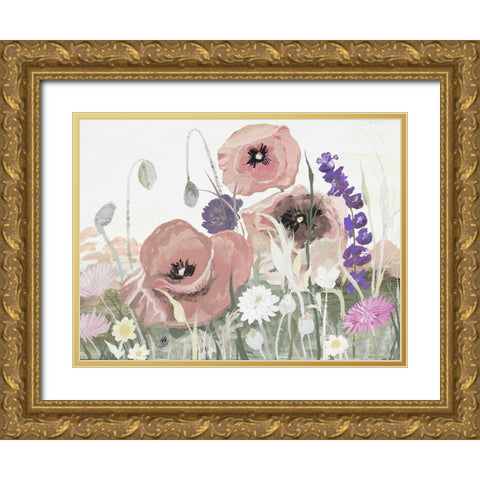 Victory Pink Poppies I Gold Ornate Wood Framed Art Print with Double Matting by Maria, Robin