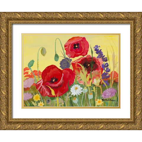 Victory Red Poppies I Gold Ornate Wood Framed Art Print with Double Matting by Maria, Robin