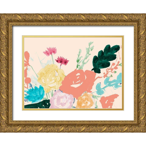 Bright Bursting Floral Gold Ornate Wood Framed Art Print with Double Matting by Maria, Robin
