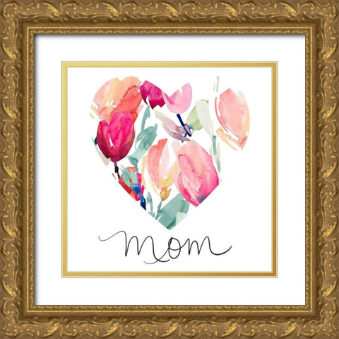 Mom With Tulip Heart Gold Ornate Wood Framed Art Print with Double Matting by Loreth, Lanie