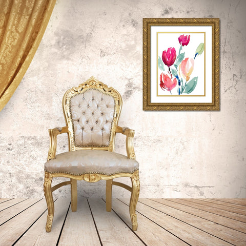 Happy Tulips I Gold Ornate Wood Framed Art Print with Double Matting by Loreth, Lanie