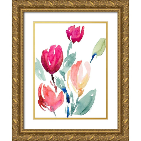 Happy Tulips I Gold Ornate Wood Framed Art Print with Double Matting by Loreth, Lanie