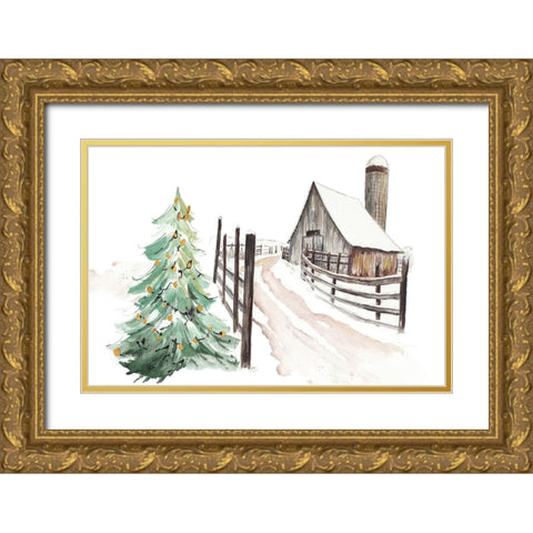 Vermont Farm Gold Ornate Wood Framed Art Print with Double Matting by Pinto, Patricia