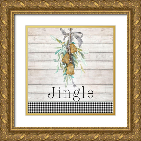 Jingle Bell Wreath Gold Ornate Wood Framed Art Print with Double Matting by Pinto, Patricia