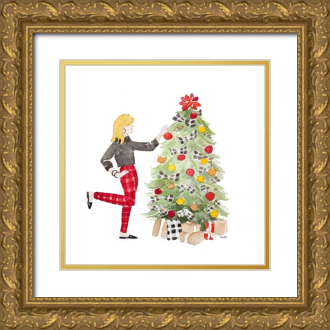 Decorating Christmas I Gold Ornate Wood Framed Art Print with Double Matting by Loreth, Lanie