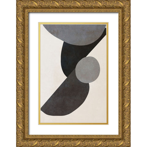 Black Shapes I Gold Ornate Wood Framed Art Print with Double Matting by SD Graphics Studio