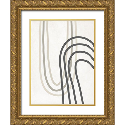 Neutral Curve Lines Gold Ornate Wood Framed Art Print with Double Matting by SD Graphics Studio