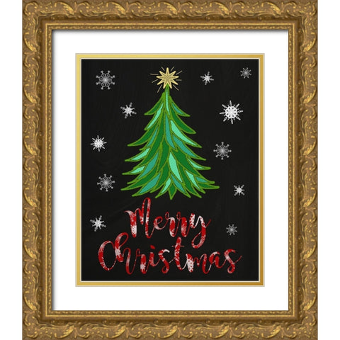 Merry Christmas Tree Gold Ornate Wood Framed Art Print with Double Matting by Metz, Andi