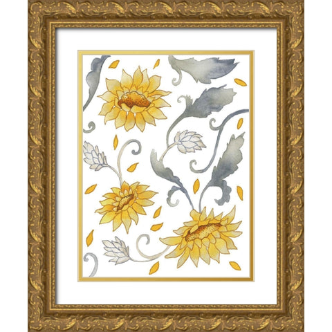 Sunflower Bunches Gold Ornate Wood Framed Art Print with Double Matting by Medley, Elizabeth