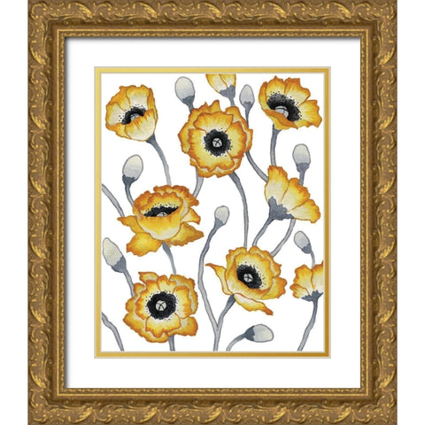 Yellow Peonies Gold Ornate Wood Framed Art Print with Double Matting by Medley, Elizabeth