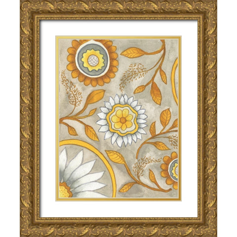 Flowers on Grey I Gold Ornate Wood Framed Art Print with Double Matting by Medley, Elizabeth
