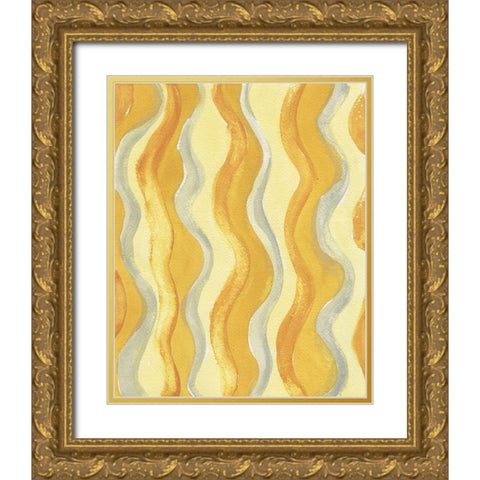 Yellow and Gray Waves Gold Ornate Wood Framed Art Print with Double Matting by Medley, Elizabeth