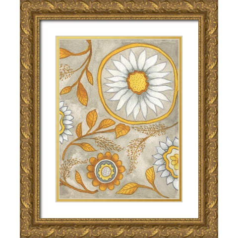 Flowers on Grey II Gold Ornate Wood Framed Art Print with Double Matting by Medley, Elizabeth