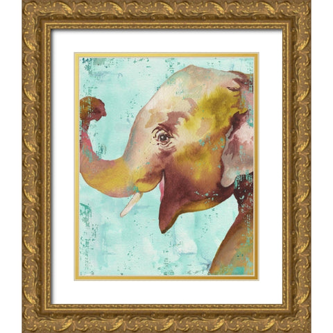 Funky Elephant Gold Ornate Wood Framed Art Print with Double Matting by Medley, Elizabeth