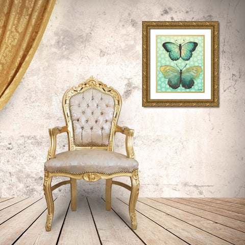 Butterfly Duo in Teal Gold Ornate Wood Framed Art Print with Double Matting by Medley, Elizabeth