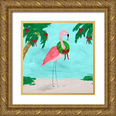 Fa La La La Flamingo Holiday I Gold Ornate Wood Framed Art Print with Double Matting by DeRice, Julie
