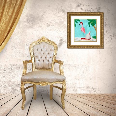 Fa La La La Flamingo Holiday II Gold Ornate Wood Framed Art Print with Double Matting by DeRice, Julie