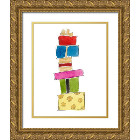 Christmas Presents II Gold Ornate Wood Framed Art Print with Double Matting by Loreth, Lanie