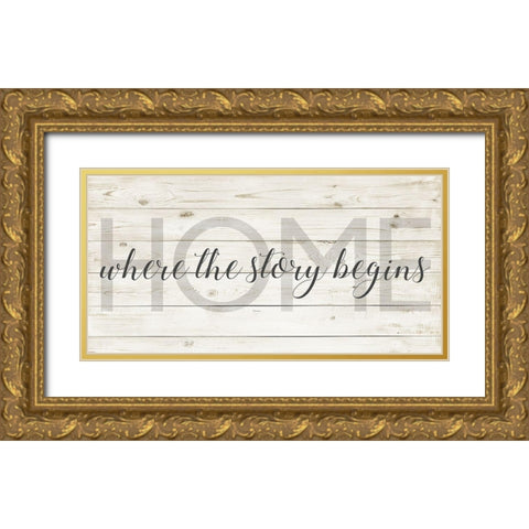 Where the Story Begins Gold Ornate Wood Framed Art Print with Double Matting by Quach, Anna