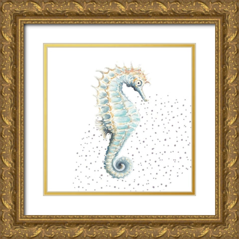 Turquoise Seahorse Gold Ornate Wood Framed Art Print with Double Matting by Pinto, Patricia