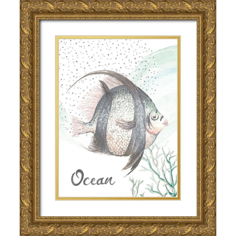Turquoise Ocean Fish Gold Ornate Wood Framed Art Print with Double Matting by Pinto, Patricia
