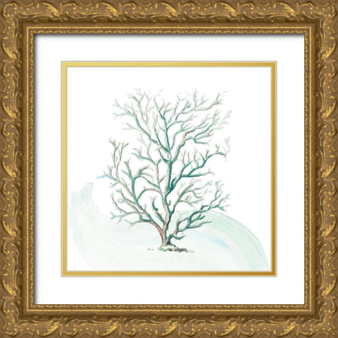 Turquoise Ocean Sea Coral Gold Ornate Wood Framed Art Print with Double Matting by Pinto, Patricia