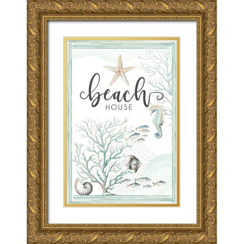Beach House Gold Ornate Wood Framed Art Print with Double Matting by Pinto, Patricia