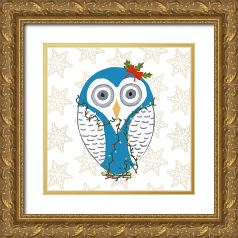 Christmas Owl I Gold Ornate Wood Framed Art Print with Double Matting by DeRice, Julie