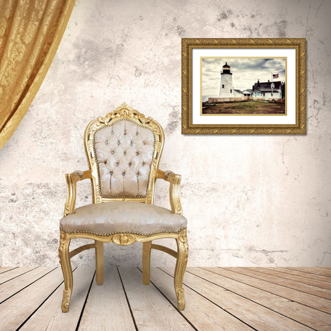 American Harbor Lighthouse Gold Ornate Wood Framed Art Print with Double Matting by Amos, Andy