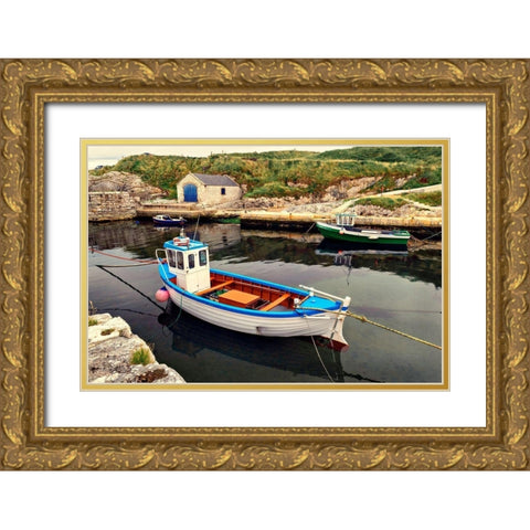 Harbor Boat Dock Gold Ornate Wood Framed Art Print with Double Matting by Amos, Andy