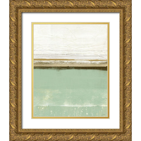 Familiar Feeling Green And Beige Gold Ornate Wood Framed Art Print with Double Matting by Meneely, Dan
