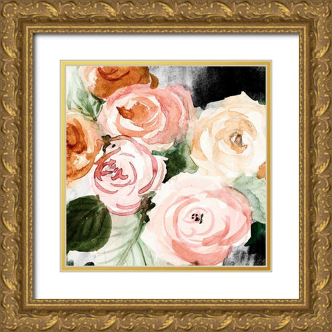 Midnight Peonies Gold Ornate Wood Framed Art Print with Double Matting by Loreth, Lanie