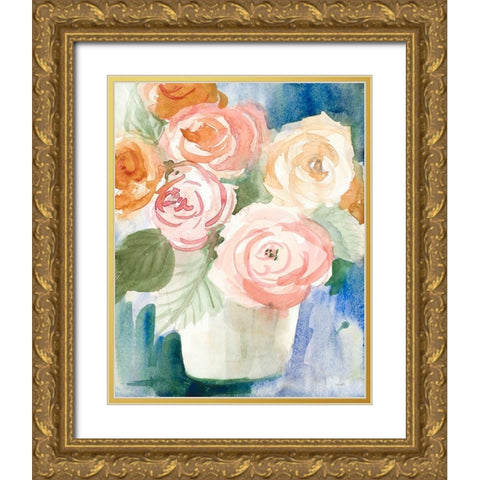 Cherry Peonies Gold Ornate Wood Framed Art Print with Double Matting by Loreth, Lanie