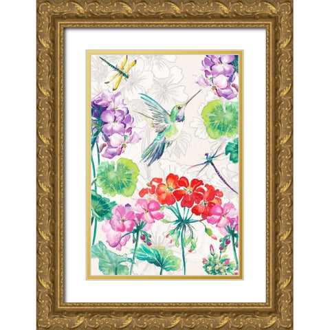 New Hummingbird Garden II Gold Ornate Wood Framed Art Print with Double Matting by Pinto, Patricia
