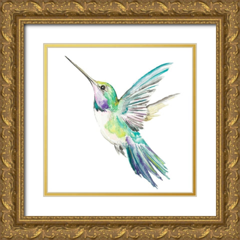 New Hummingbird Gold Ornate Wood Framed Art Print with Double Matting by Pinto, Patricia
