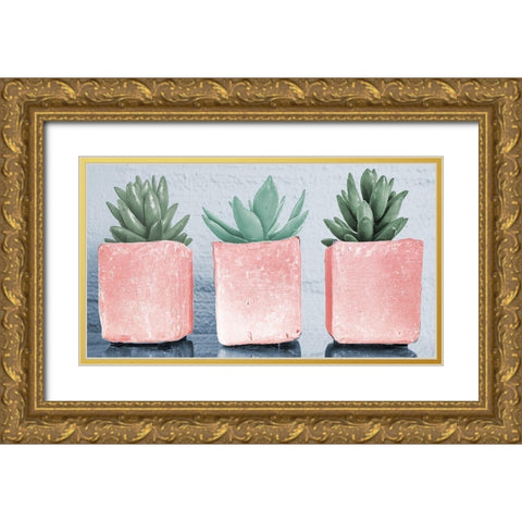 Pink Potted Succulents Gold Ornate Wood Framed Art Print with Double Matting by Bill Carson Photography