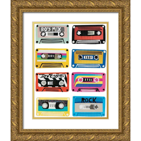 Retro Mix Tapes I Gold Ornate Wood Framed Art Print with Double Matting by Bucheli, Jen