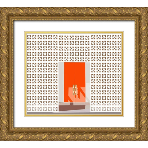 Mid Century Modern Front Door Gold Ornate Wood Framed Art Print with Double Matting by Bucheli, Jen
