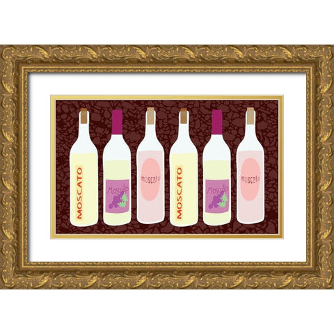 Moscato Bottles In A Row Gold Ornate Wood Framed Art Print with Double Matting by Bucheli, Jen