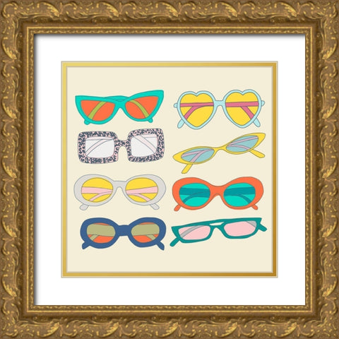 Retro Sunglasses Gold Ornate Wood Framed Art Print with Double Matting by Bucheli, Jen