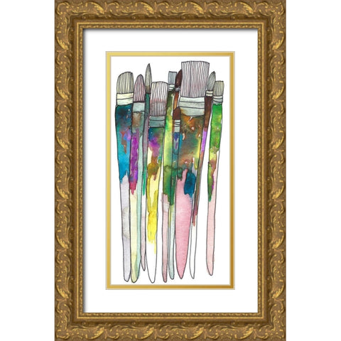 Paint Brushes Gold Ornate Wood Framed Art Print with Double Matting by Bucheli, Jen