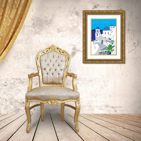 Santorini Gold Ornate Wood Framed Art Print with Double Matting by Bucheli, Jen