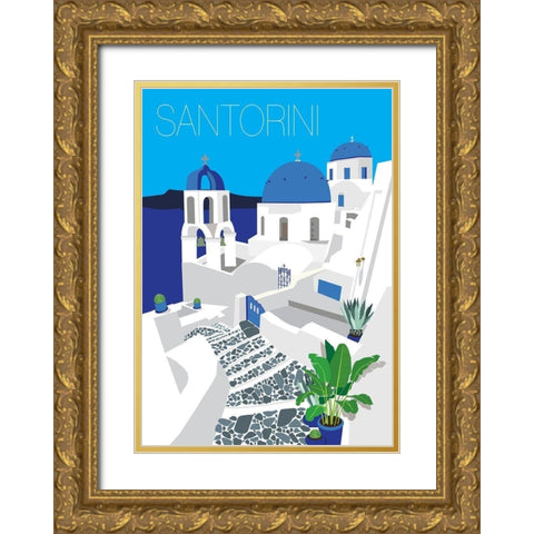 Santorini Gold Ornate Wood Framed Art Print with Double Matting by Bucheli, Jen