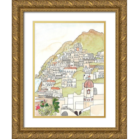 Sketched Mediterranean Cityscape Gold Ornate Wood Framed Art Print with Double Matting by Bucheli, Jen