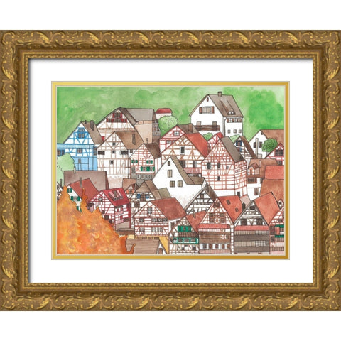 Small Town Gold Ornate Wood Framed Art Print with Double Matting by Bucheli, Jen