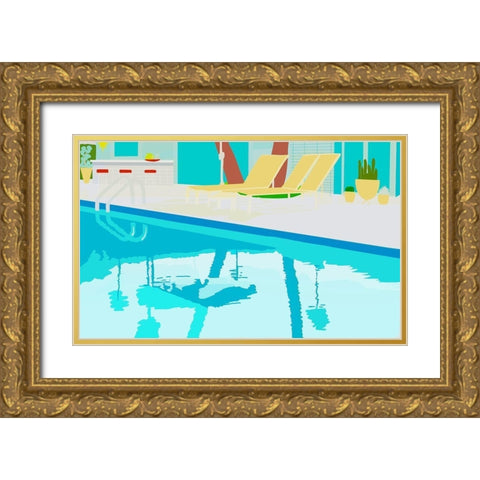 Poolside Gold Ornate Wood Framed Art Print with Double Matting by Bucheli, Jen