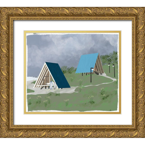 Lake Cabins At Dusk Gold Ornate Wood Framed Art Print with Double Matting by Bucheli, Jen