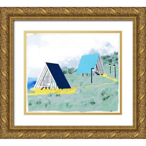 Lake Cabins At Dawn Gold Ornate Wood Framed Art Print with Double Matting by Bucheli, Jen